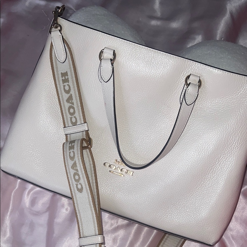 Coach Cream Leather Tote with Tan Strap